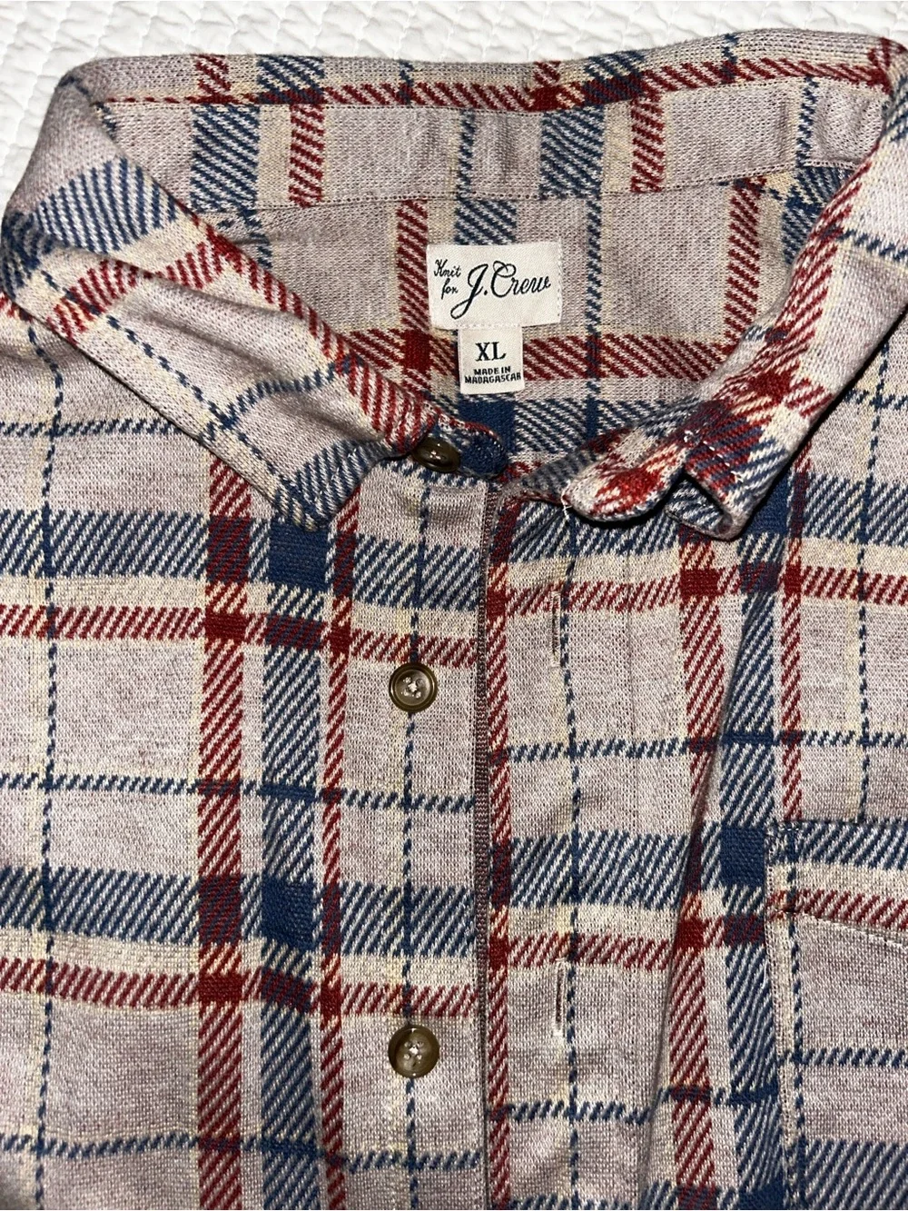 J. Crew Plaid Button-Down Shirt in Cream, Red & Blue